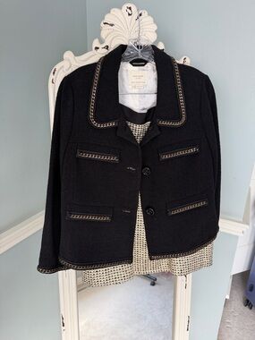 kate spade Black Chain-Trim Bouclé Jacket with tweed pencil skirt